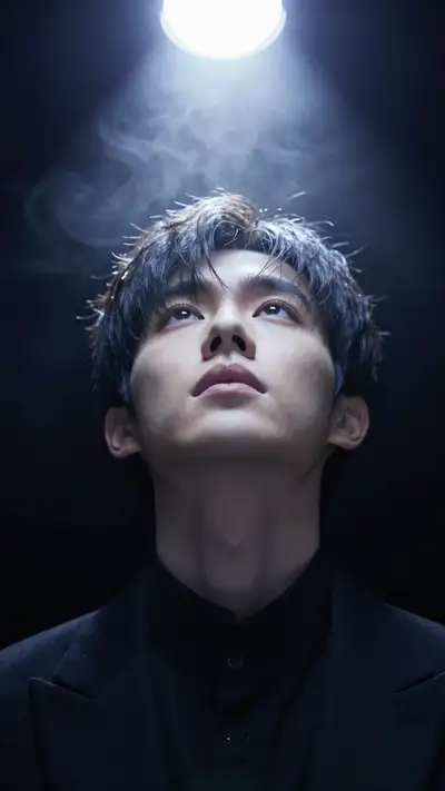 Cinematic spotlight portrait with volumetric light beam