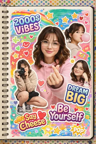 2000s teen scrapbook collage portrait of a young woman
