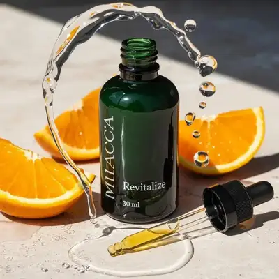 Luxury Skincare Serum Bottle on Marble With Citrus