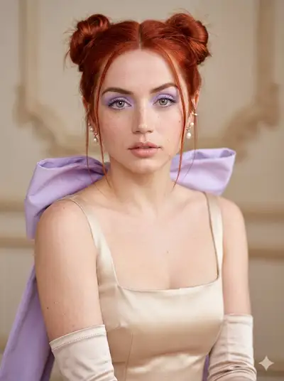Pastel Fashion Portrait of Redhead with Space Buns