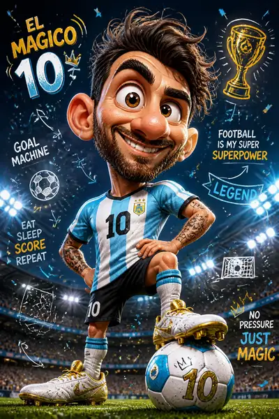 Cartoon football superstar caricature character
