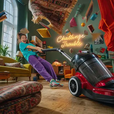 Surreal Cinematic Runaway Vacuum Cleaner Scene