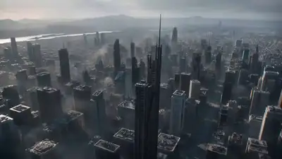 Prompt de vídeo cinematográfico de justiceiro em telhado tempestuoso