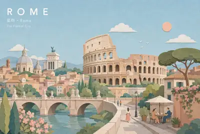 Pastel Paper-Collage Landscape Illustration of a City