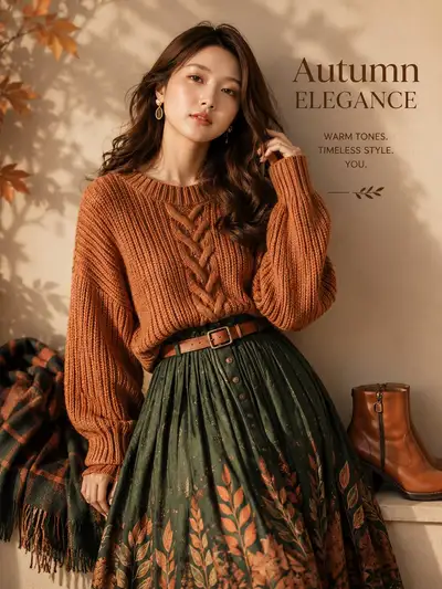 Autumn fashion editorial poster with cozy knit sweater