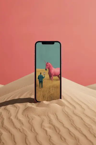 Midjourneyception: Pink Unicorn in Grassland
