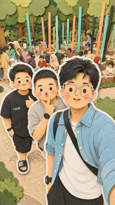 Kawaii Family Travel Paper-Cut Collage