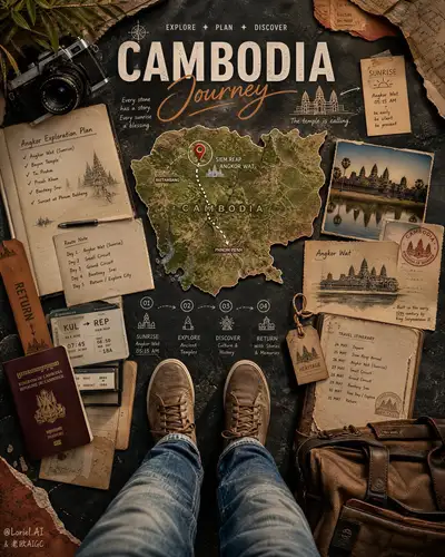 Póster de planificación de viaje a Taiwán en vista cenital