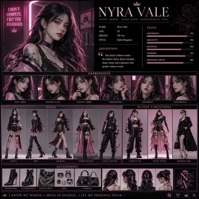 Pink and black character concept profile poster