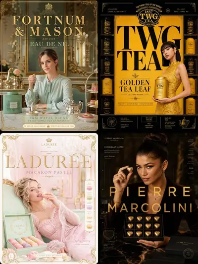 Luxury gastronomy brand celebrity campaign poster set