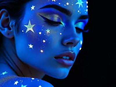 Radiant Blue-Skinned Star-Faced Portrait