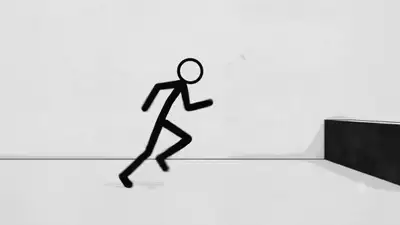 Animation minimaliste d'un bonhomme allumette faisant du parkour