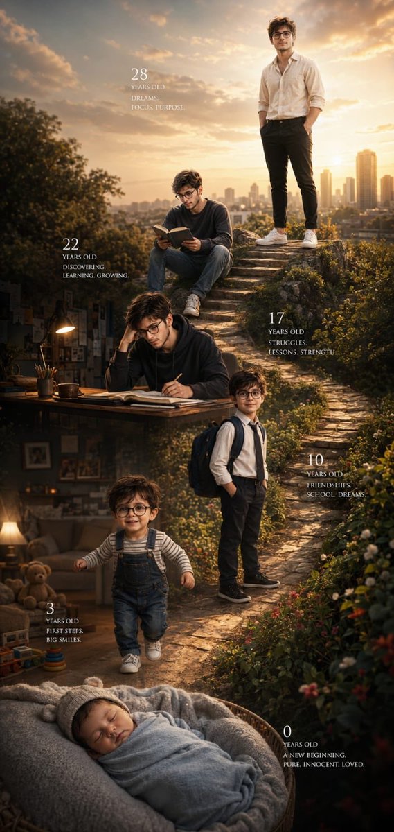 Life journey age progression portrait collage prompt