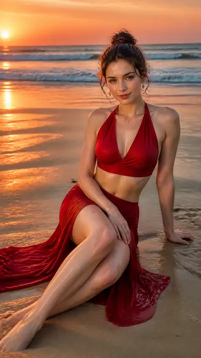 Foto de moda praia em Cox's Bazar durante o pôr do sol