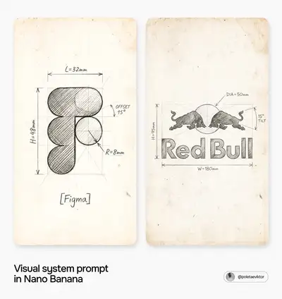 Hand-drawn pencil engineering sketch of a brand logo