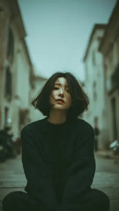 Cinematic Street Portrait of Young Woman in European Alley