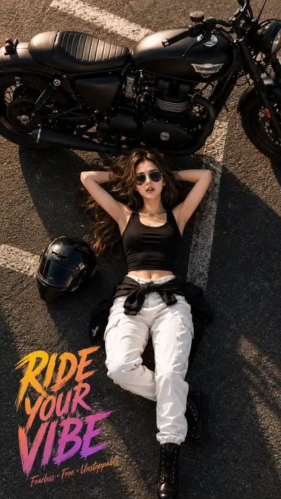 Cinematic Biker Lifestyle Portrait with Typography