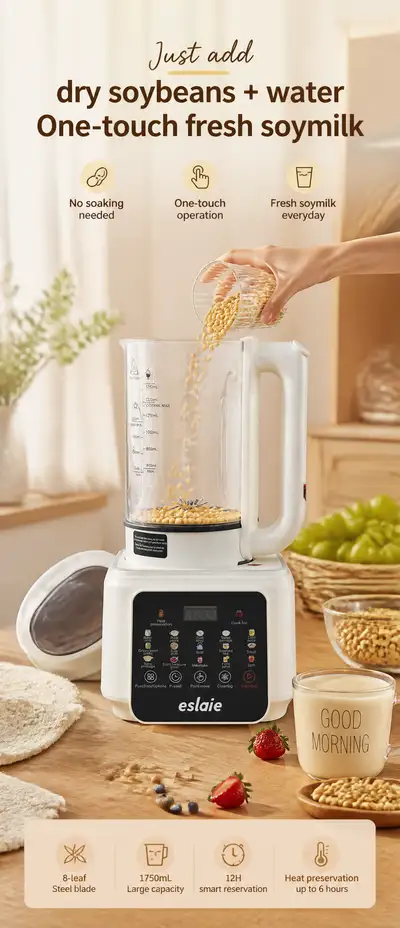 One-touch fresh soymilk kitchen infographic