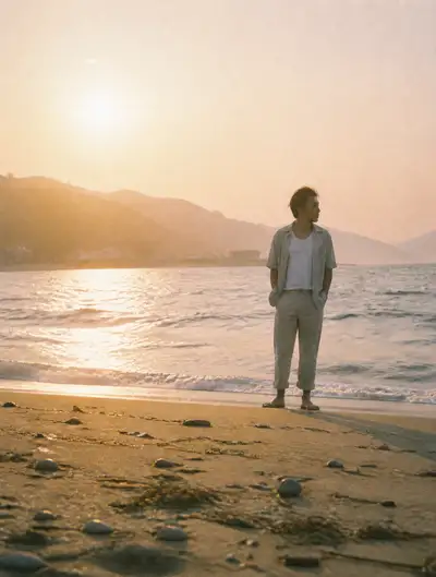 Hazy Golden Hour Beach Portrait of a Man