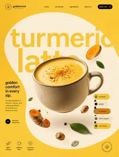 Turmeric Latte minimalist food advertising poster