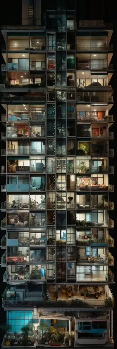 Corte Transversal de Arranha-Céu em Cidade Vertical Extrema