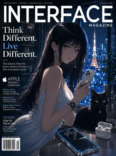 Anime-Stil iPhone 16 Pro Magazinwerbung Illustration