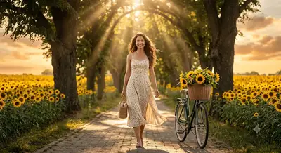 Ultra-Photorealistic Golden Hour Portrait with Sunflowers