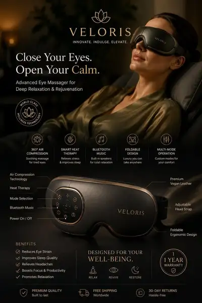 Luxury eye massager wellness advertising collage