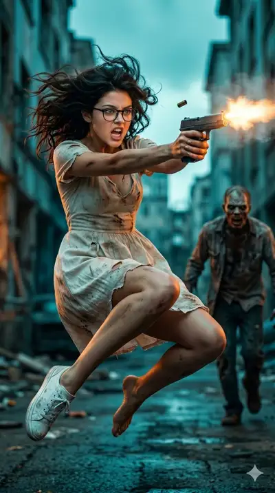 Cinematic Zombie Apocalypse Action Shot