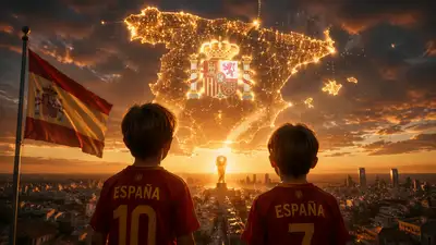Children watching a golden holographic map of Spain