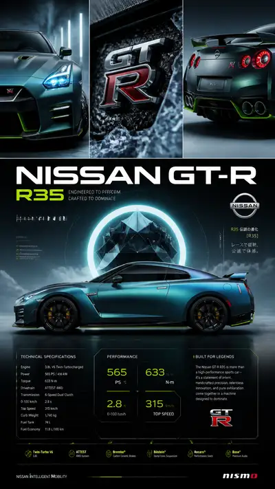 Pôster de folheto automotivo de ficção científica do Nissan GT-R R35