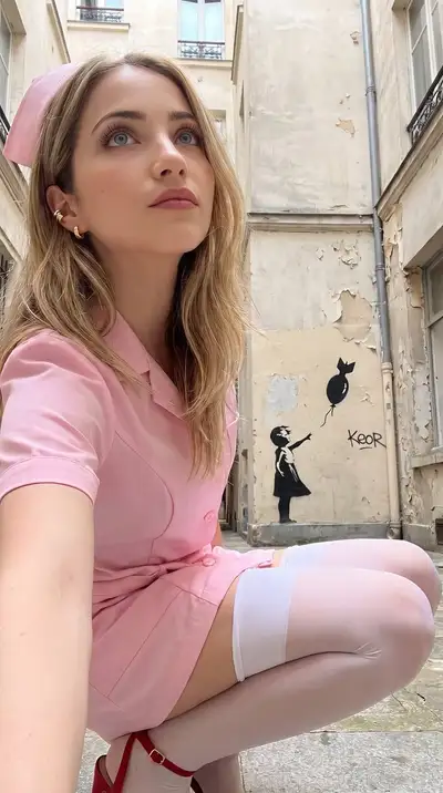 Photorealistic cinematic ultra close-up in derelict European courtyard