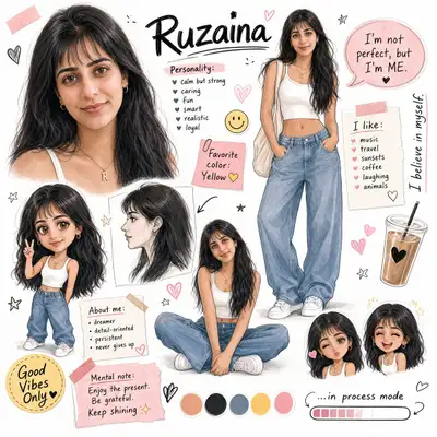 Chibi-Charakterdesign-Blatt für die Originalfigur Ruzaina