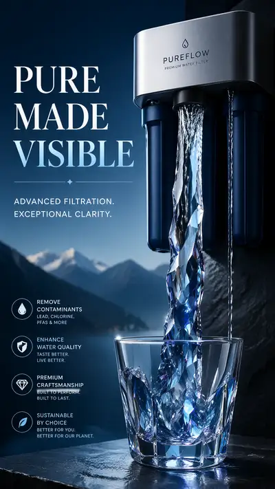 Premium water filter sapphire glass ad concept
