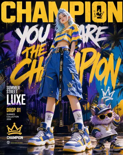 Champion streetwear anime-style graffiti poster