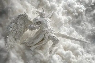 Divine God Flying Through Clouds