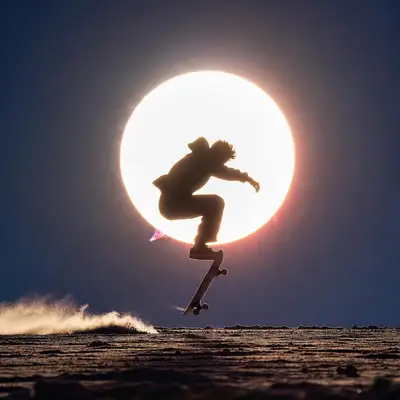 Cinematic Skateboarder Silhouette Against the Moon