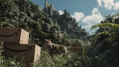 Cat Playing in City Ruins with Amazon Boxes