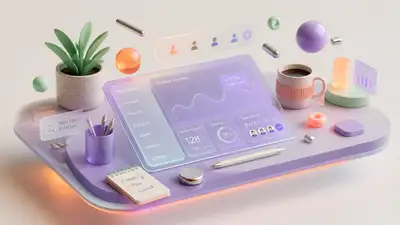 3D isometric creative workspace SaaS hero illustration