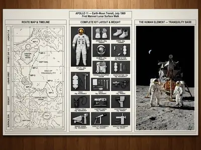 Expedition planning board with map, gear layout and photo