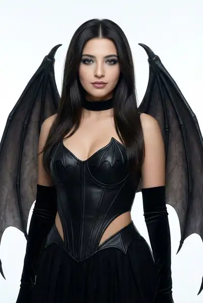 Elegant Dark Angel Woman Editorial Portrait