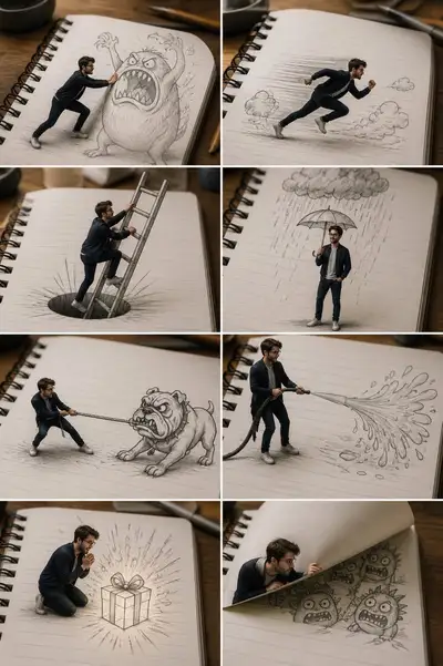 Tiny Man vs Hand-Drawn Doodles: Cinematic Miniature Photography