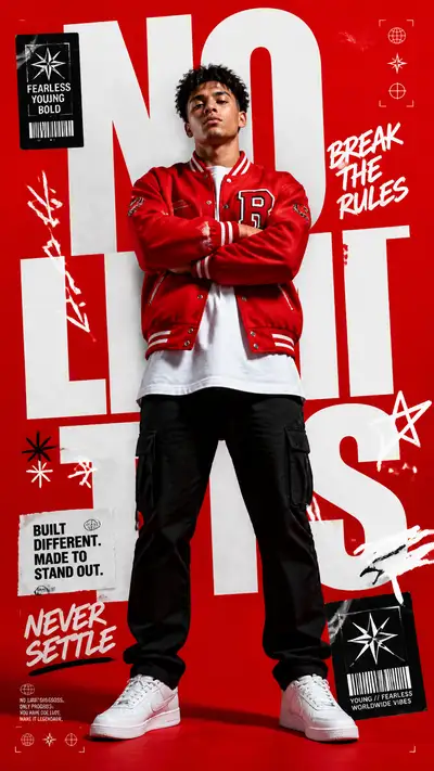 Streetwear editorial poster, No Limits campaign