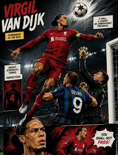Comic book style football poster of a dominant defender