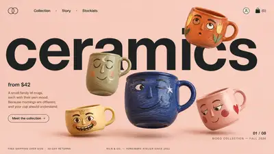 Playful ceramic mug landing page hero design
