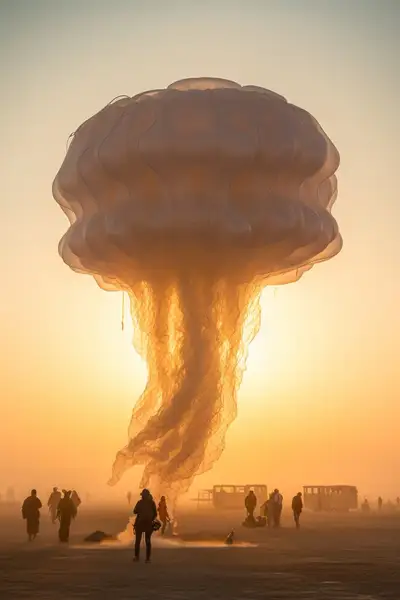 Sculpture de sac en plastique méduse à Burning Man