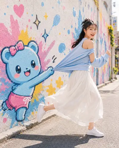 Street Snap Portrait with Graffiti Bear Illusion