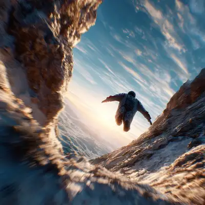 Wingsuit Flyer Descending Mountain