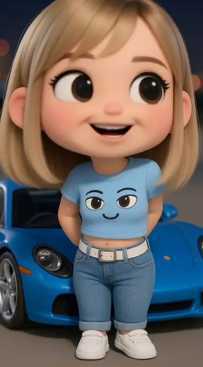 Chibi 3D Character with Sports Car Scene