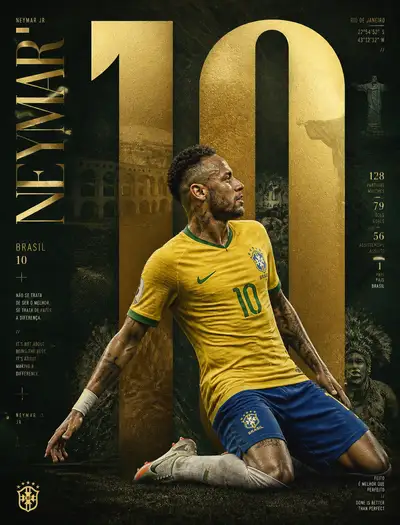 Neymar Gold Number 10 Editorial Sports Poster